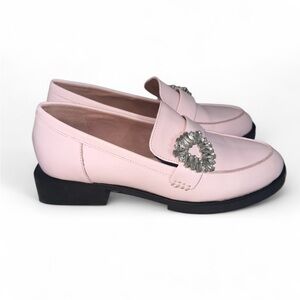 Gianni Bini Pink Leather Loafers with Rhinestone Crystal Detail Women’s Size 8